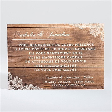 Remerciement mariage boisé - Dos de la carte