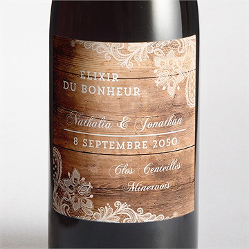Etiquette de bouteille mariage boisé
