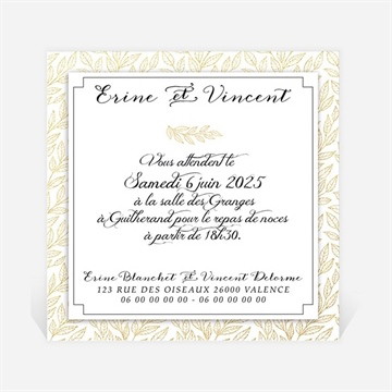 Carton d'invitation mariage elégance dorée et prestige