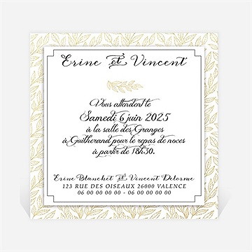 Carton d'invitation mariage elégance dorée et prestige