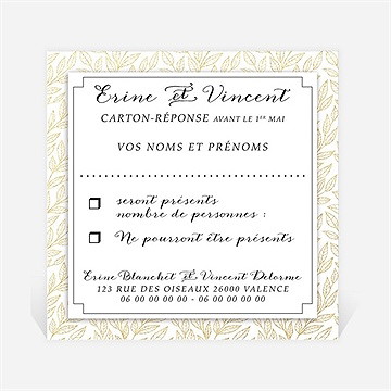 Carton réponse mariage elégance dorée et prestige