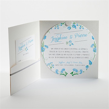 Faire-part mariage fleurs bleues et vertes - Intérieur de la pochette