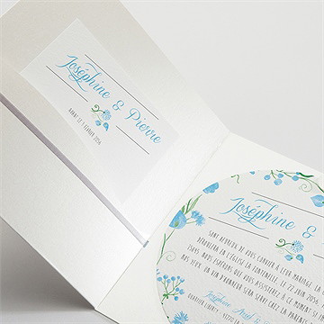 Faire-part mariage fleurs bleues et vertes - Détail du faire-part