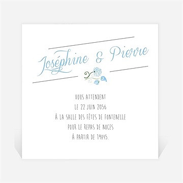 Carton d'invitation mariage fleurs bleues et vertes