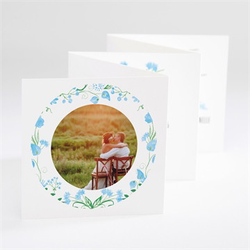 Remerciement mariage fleurs bleues et vertes