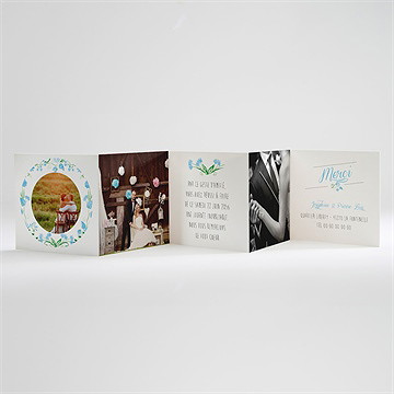 Remerciement mariage fleurs bleues et vertes - Carte ouverte