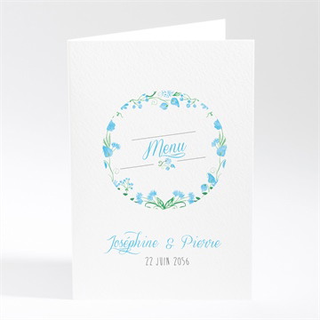 Menu mariage fleurs bleues et vertes
