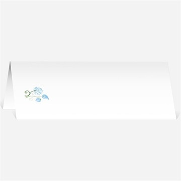 Marque-place mariage fleurs bleues et vertes