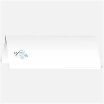 Marque-place mariage fleurs bleues et vertes