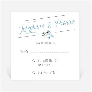 Carton réponse mariage fleurs bleues et vertes