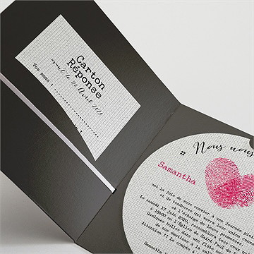 Faire-part mariage nos empreintes en coeur - Détail du faire-part