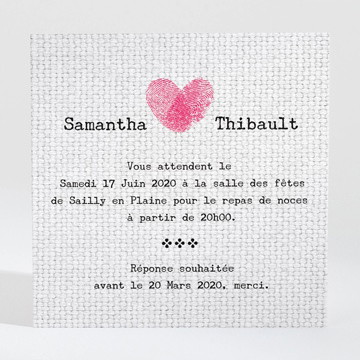 Carton d'invitation mariage nos empreintes en coeur