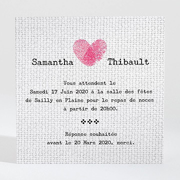 Carton d'invitation mariage nos empreintes en coeur