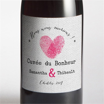 Etiquette de bouteille mariage nos empreintes en coeur