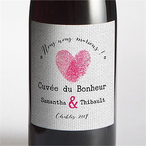 Etiquette de bouteille mariage nos empreintes en coeur