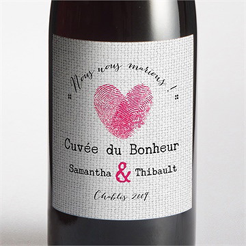 Etiquette de bouteille mariage nos empreintes en coeur