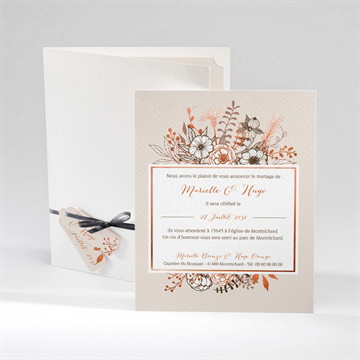 Faire-part mariage fleurs cuivrées