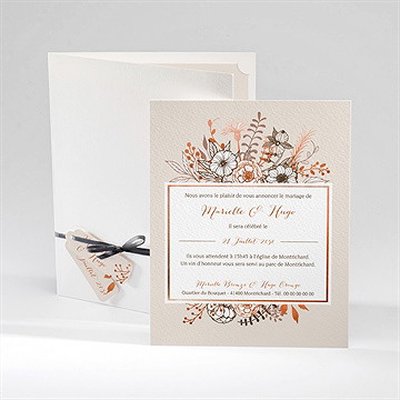 Faire-part mariage fleurs cuivrées
