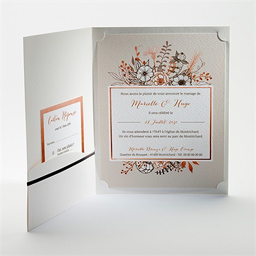 Faire-part mariage fleurs cuivrées - Intérieur de la pochette