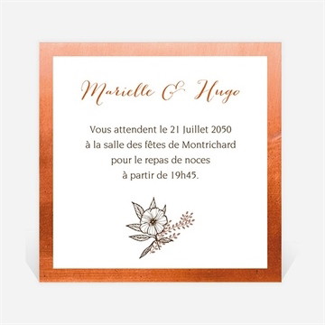 Carton d'invitation mariage fleurs cuivrées