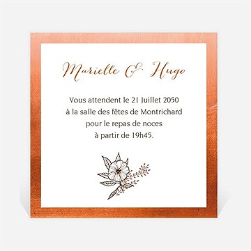 Carton d'invitation mariage fleurs cuivrées