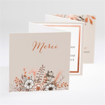 Remerciement mariage fleurs cuivrées
