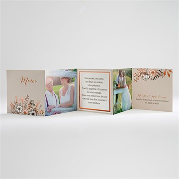 Remerciement mariage fleurs cuivrées - Carte ouverte