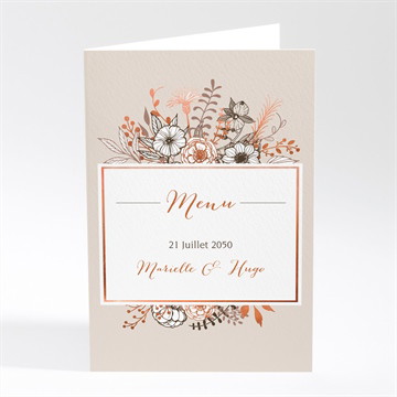 Menu mariage fleurs cuivrées