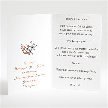 Menu mariage fleurs cuivrées - Menu ouvert