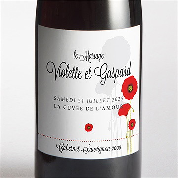 Etiquette de bouteille mariage joli coquelicot