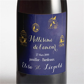 Etiquette de bouteille mariage bleu nuit