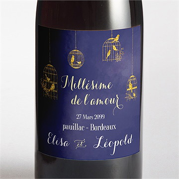 Etiquette de bouteille mariage bleu nuit