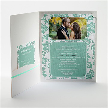 Faire-part mariage vert amande - Intérieur de la pochette