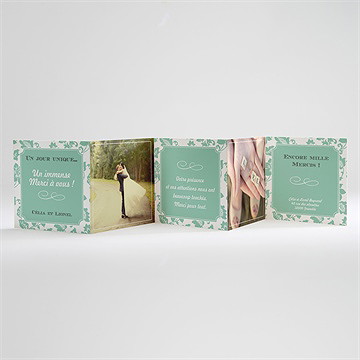 Remerciement mariage vert amande - Carte ouverte