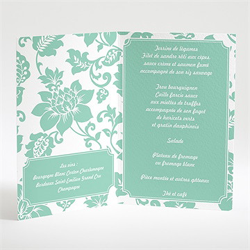 Menu mariage vert amande - Menu ouvert