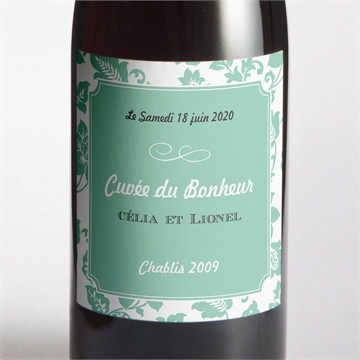 Etiquette de bouteille mariage vert amande