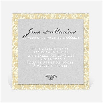 Carton d'invitation mariage jaune et blanc