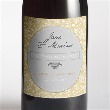 Etiquette de bouteille mariage jaune et blanc
