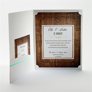Faire-part mariage boisé rustique chic - Intérieur de la pochette