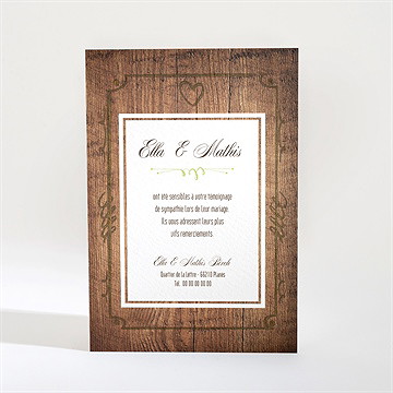 Remerciement mariage boisé rustique chic - Dos de la carte
