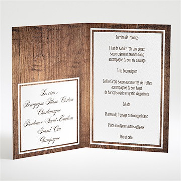 Menu mariage boisé rustique chic - Menu ouvert