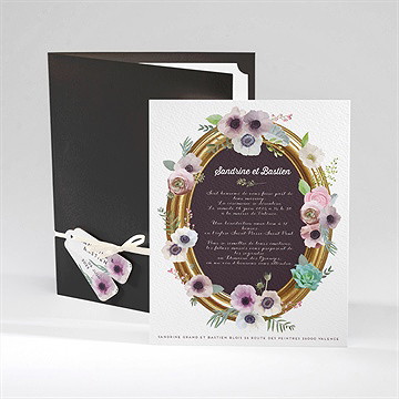 Faire-part mariage couronne fleurs violettes