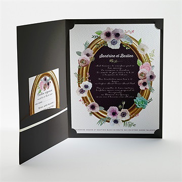 Faire-part mariage couronne fleurs violettes - Intérieur de la pochette