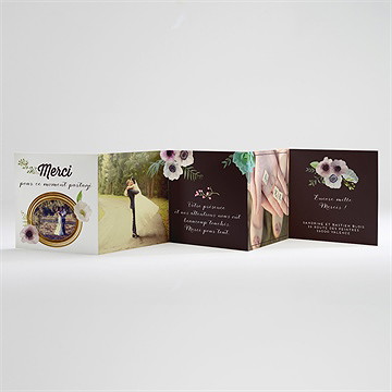 Remerciement mariage couronne fleurs violettes - Carte ouverte