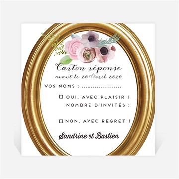 Carton réponse mariage couronne fleurs violettes