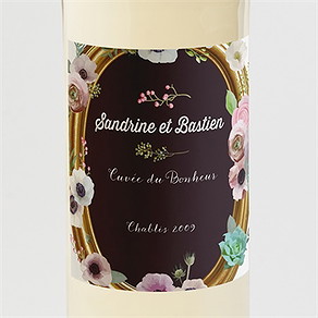 Etiquette de bouteille mariage couronne fleurs violettes
