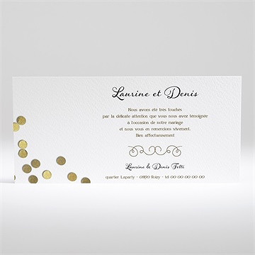 Remerciement mariage pluie de confettis dorés - Dos du faire-part