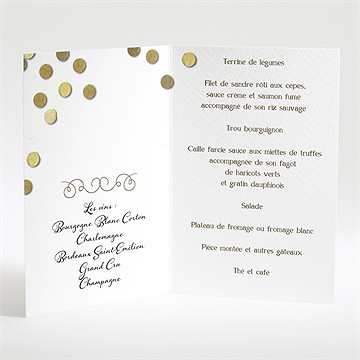 Menu mariage pluie de confettis dorés - Menu ouvert