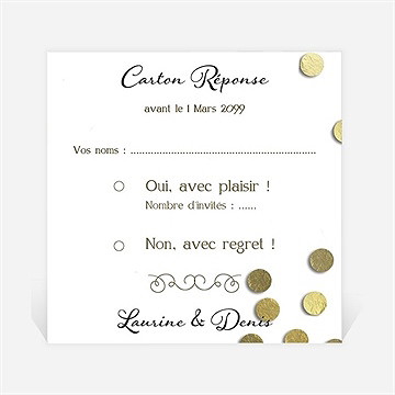 Carton réponse mariage pluie de confettis dorés