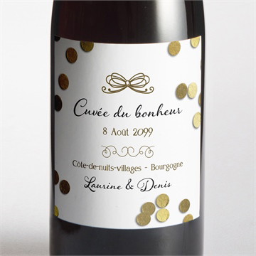 Etiquette de bouteille mariage pluie de confettis dorés